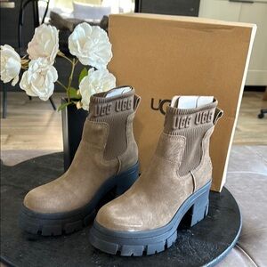 UGG Brown Heeled Boots with Contemporary Design